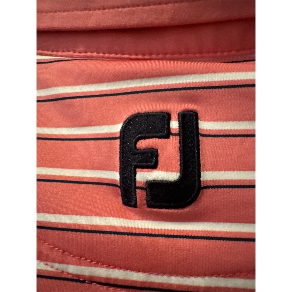 Footjoy Polo Shirt Mens M PINK/BLUE STRIPE SS Golf Performance ATHLETIC FIT - Picture 8 of 16